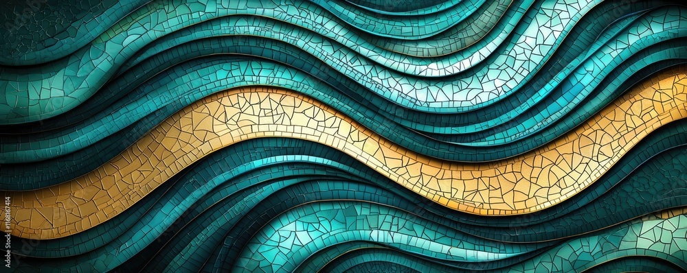 Aufkleber mosaic abstract background idea. colorful abstract waves in blue and gold patterns create a stunning