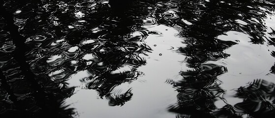 Raindrops creating ripples on still water surface nature scene landscape photography calm environment close-up view serenity concept