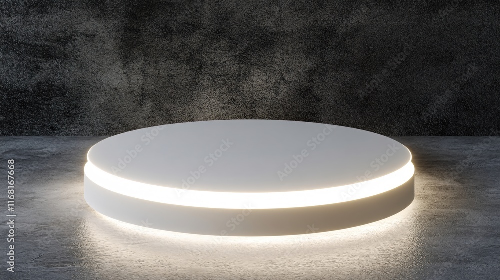 Poster modern minimalist display podium with soft glow on dark textured background