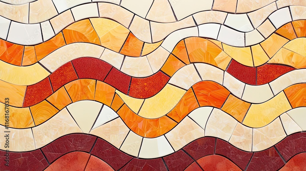 Poster mosaic abstract background idea. a vibrant mosaic design featuring wavy patterns in warm colors.
