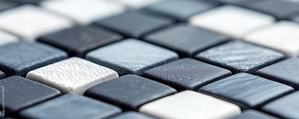Poster mosaic abstract background idea. close-up of a mosaic tile pattern featuring black and white texture