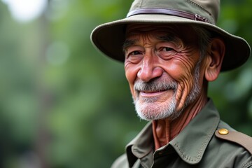 Experienced Elderly Man in Safari Hat and Jacket, Perfect for Adventure, Travel, and Nature Photography