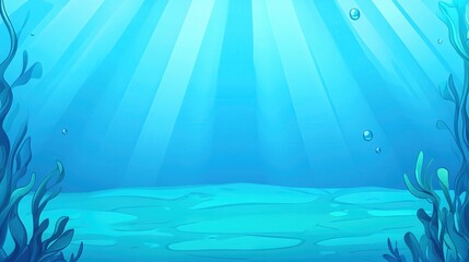 Fototapeta na wymiar Underwater Scene with Sunlight Rays and Bubbles in Clear Blue Ocean Water