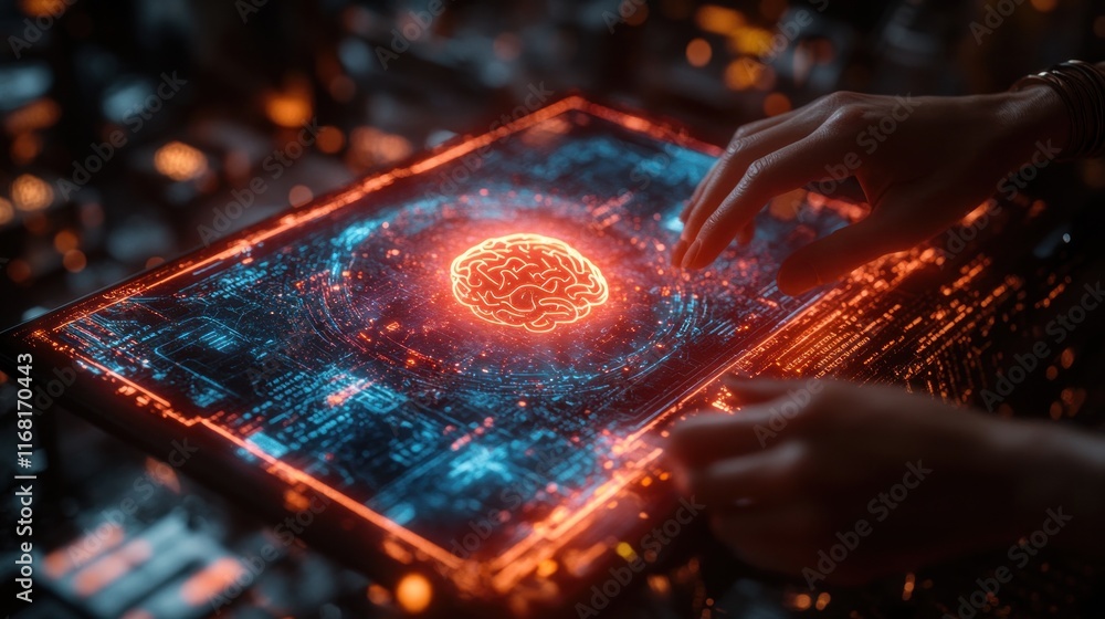 Poster ai technology digital interface for business automation and intelligent assistance in futuristic cyb
