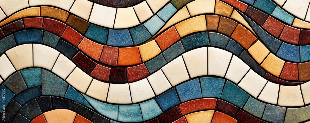 Poster mosaic abstract background idea. colorful mosaic tile pattern featuring wavy lines in various shades