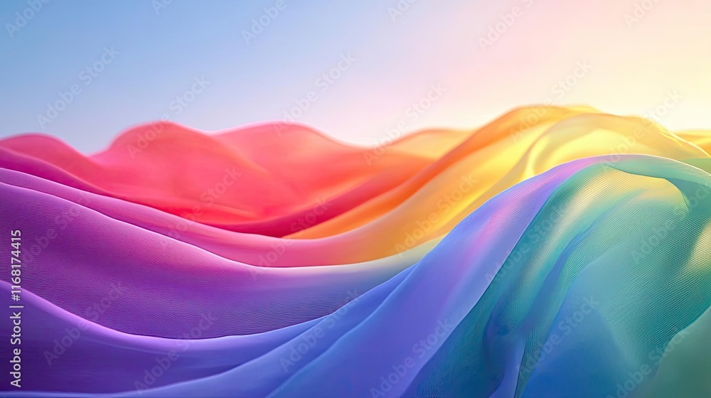 Poster rainbow abstract background idea. colorful flowing fabric waves creating a vibrant and dynamic visua