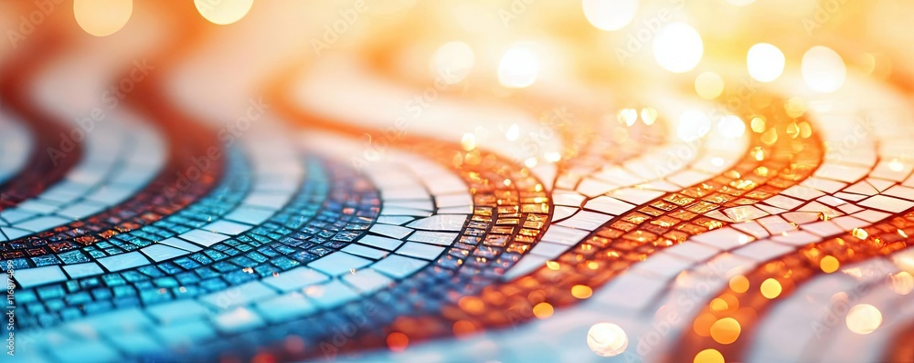 Poster mosaic abstract background idea. vibrant mosaic pattern with flowing waves, rich colors and bright b