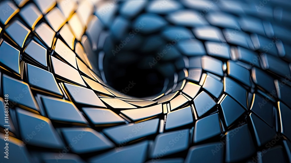 Poster mosaic abstract background idea. abstract spiraling pattern of shiny metallic tiles reflecting light