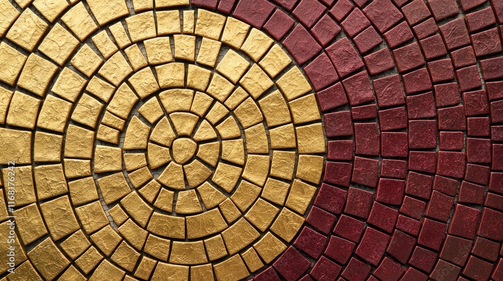 Poster mosaic abstract background idea. artistic mosaic pattern featuring vibrant gold and red tiles in a c