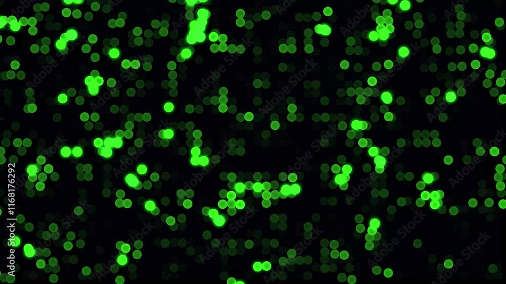 Poster golden bokeh dust and light particles on dark background. seamless loop defocused bokeh moving circl