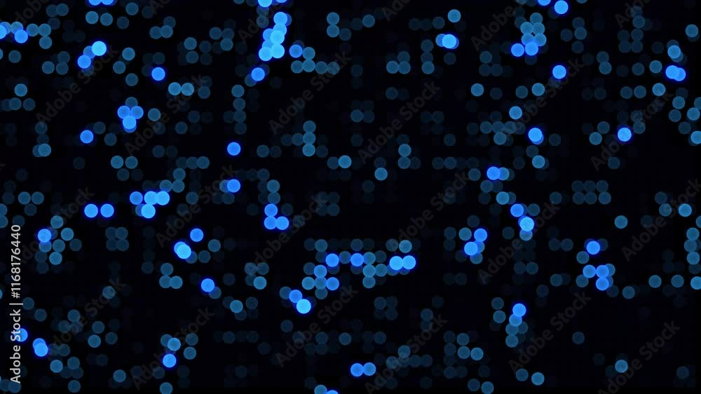 Poster golden bokeh dust and light particles on dark background. seamless loop defocused bokeh moving circl