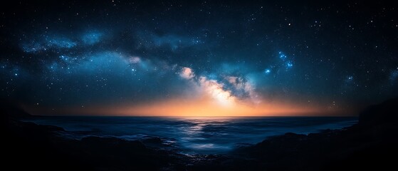 Fototapeta premium Night sky over ocean at sunset.