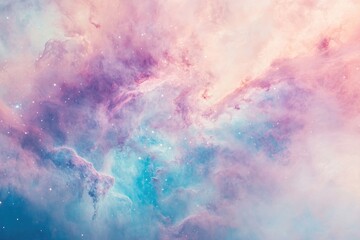 Fototapeta premium A breathtaking view of a pastel-colored nebula, filled with stars and cosmic dust, creating a dreamy, ethereal landscape.