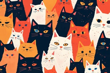 Vibrant Cat Pattern Wallpaper: Perfect for Home Decor, Kids Rooms, and Cat Lovers.