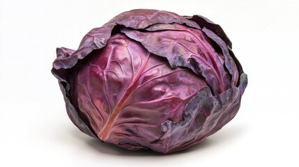 Fototapeta premium A Single Whole Red Cabbage Isolated On White