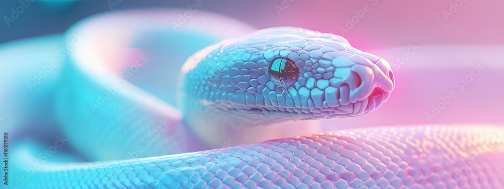 Poster close-up of a stunning and iridescent snake showcasing intricate scales and mesmerizing colors in so