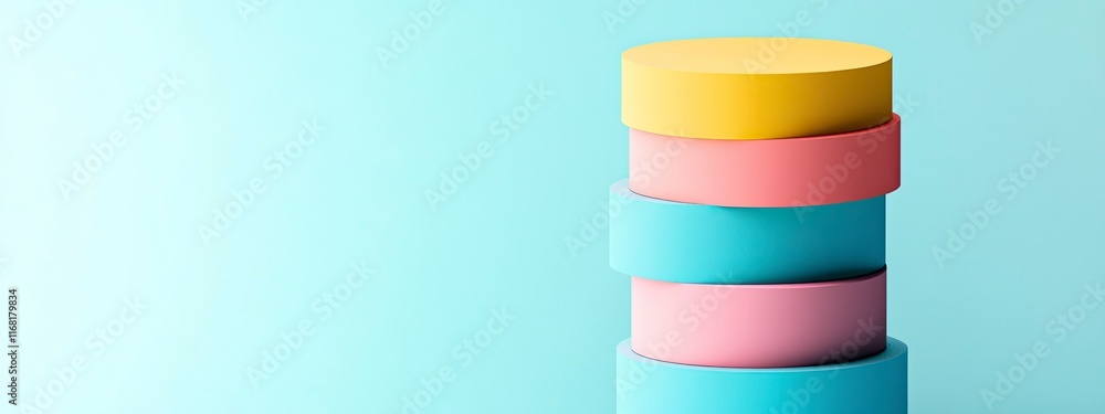 Poster colorful geometric shapes stacked on top of each other, creating a modern and vibrant display agains