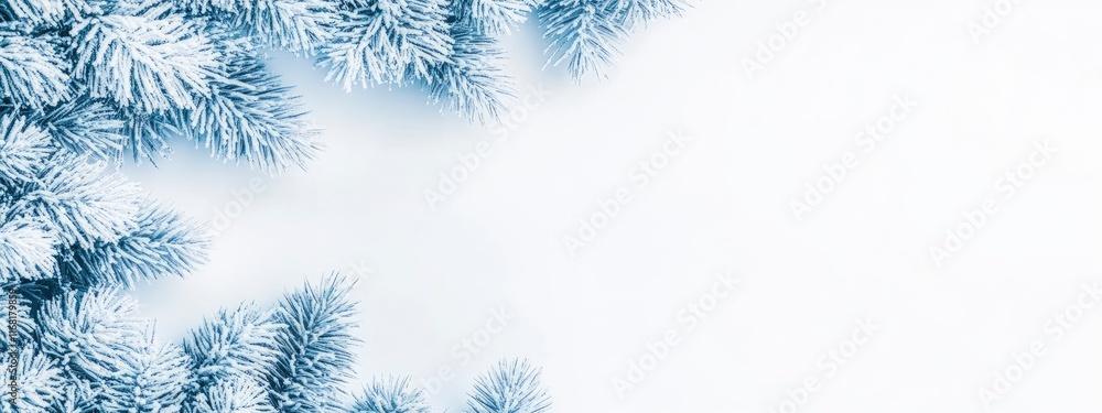 Aufkleber frosty evergreen branches create a serene and wintery backdrop with soft white space for a festive o