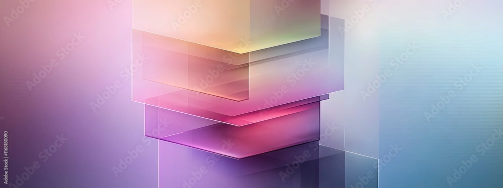 Poster abstract layered geometric composition featuring soft gradients and translucent elements in pastel c