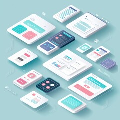 Vibrant and Modern User Interface Mockups for Digital Applications and Websites in Flat Design Style