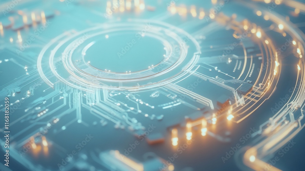 Poster abstract futuristic technology circuit board with glowing lines and nodes.