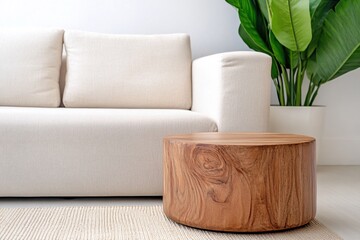 Modern Living Room with Cozy Sofa and Wooden Coffee Table Design Elements