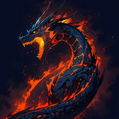 Epic fire-breathing dragon emerges from lava fantasy realm digital art dark environment dramatic viewpoint