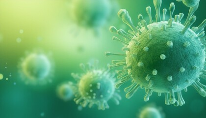 3d banner of floating virus cells, bacteria, microbes