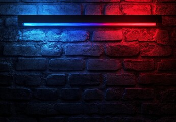 Red and blue neon light on a brick wall.