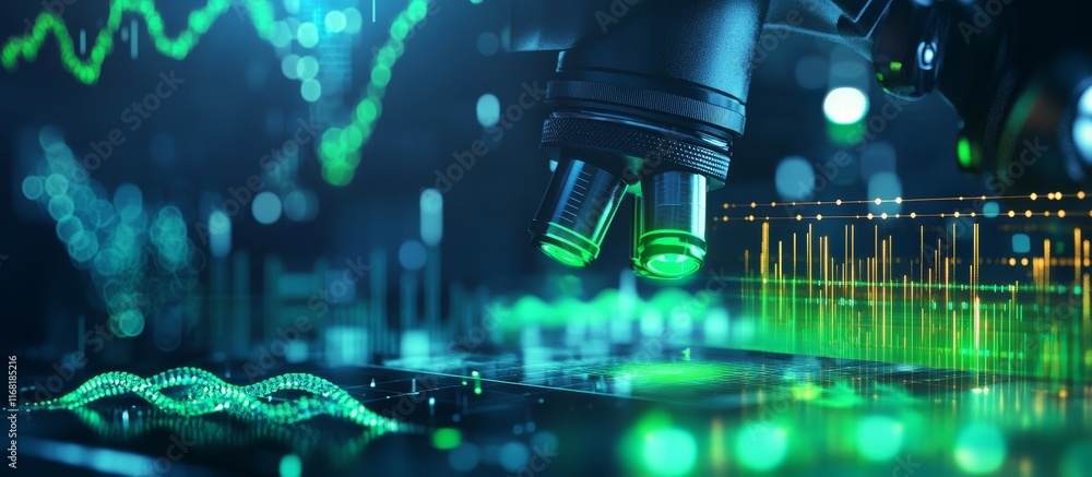 Poster microscope, dna, and data analysis in science.