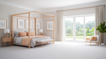 Fototapeta premium Elegant modern bedroom with natural light and minimalist decor