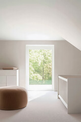 Cozy nursery with natural light and minimalist decor in serene setting
