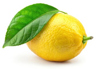 Panoramic close-up: a sunlit lemon, leaf attached, stands out against a pristine white backdrop.
