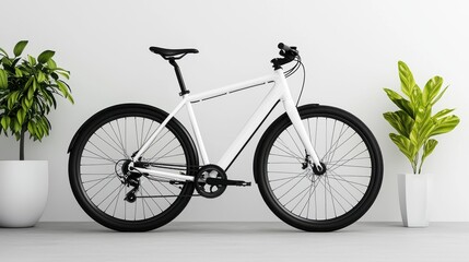 Modern White Bicycle in Minimalist Indoor Space with Plants