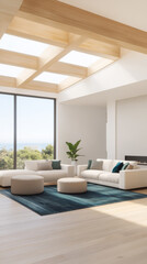 Modern living room design featuring large windows and natural light in a coastal home