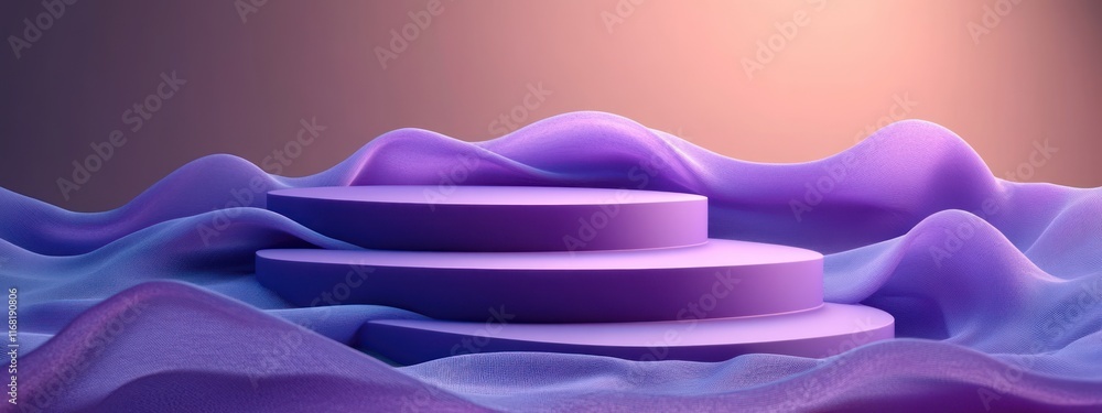 Poster 3d render minimalistic overlapping circular platforms soft purple hues modern abstract art stage dis