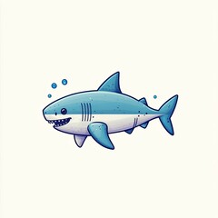 Obraz premium A playful cartoon shark swimming happily in the ocean, showcasing its big teeth and friendly demeanor in a fun and colorful style.