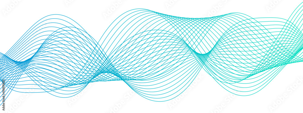 Poster Abstract Blue Gradient Wavy Lines with Dynamic Flowing Design. Modern Minimalist Background for Creative Projects and Digital Art. Modern stream wave background and wave curve lines