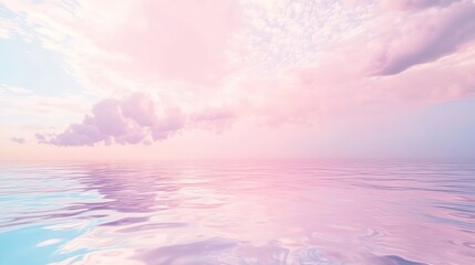 Obraz premium Serene Ripples on Water Surface Under Pastel Pink and Blue Sky: Calming Background with Text Space for Wellness, Beauty, and Eco-Themed Ads