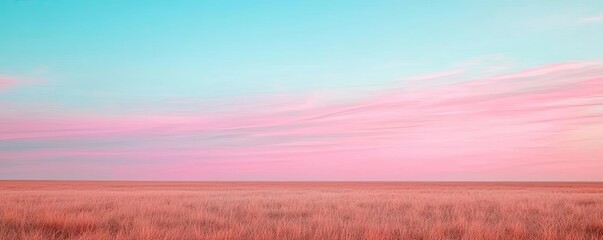 Pastel skies idea. A serene landscape featuring a vast, colorful sky over golden fields at dawn.