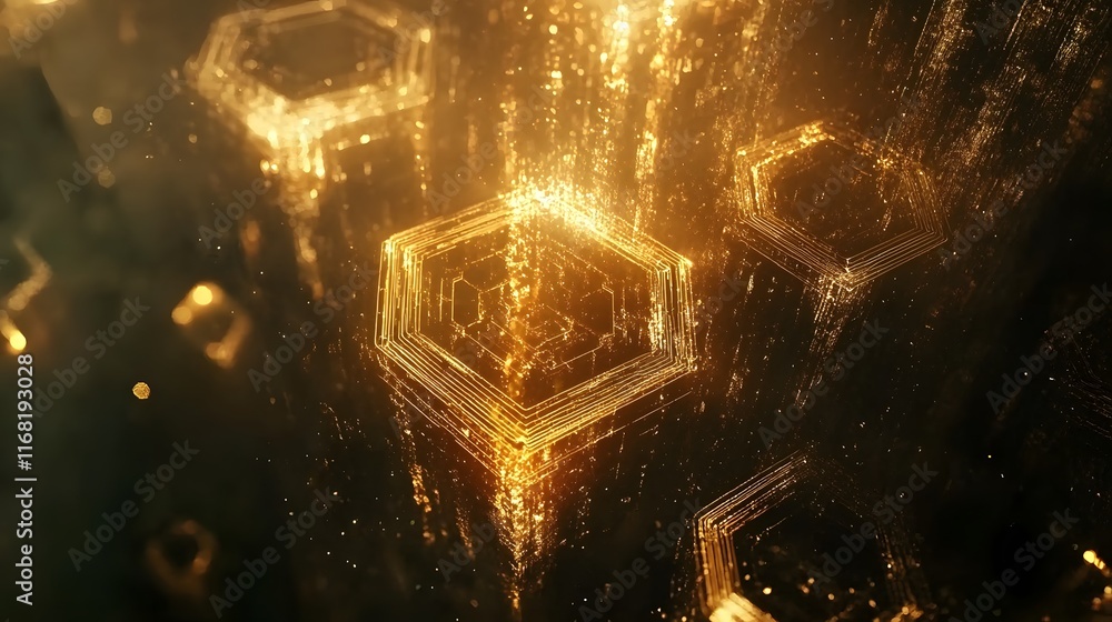 Poster golden hexagonal network glowing abstract background