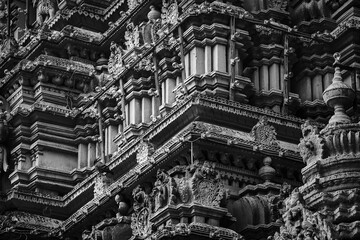 Black and White Perspective of Ancient Indian Temple Architecture