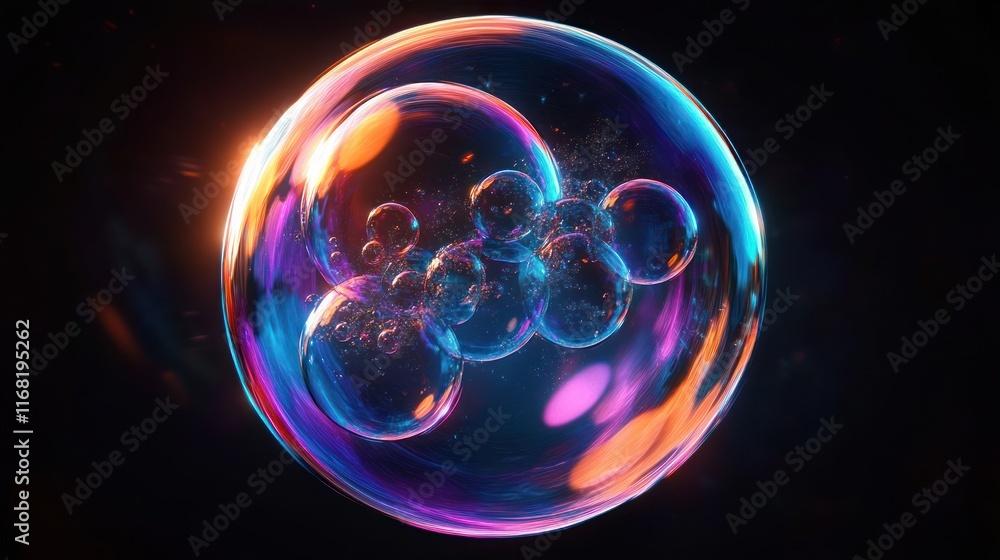 Aufkleber hyper-realistic soap bubble with intricate reflections and bioluminescent glow