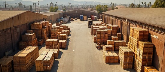 Aerial View of a Warehouse with Numerous Wooden Crates