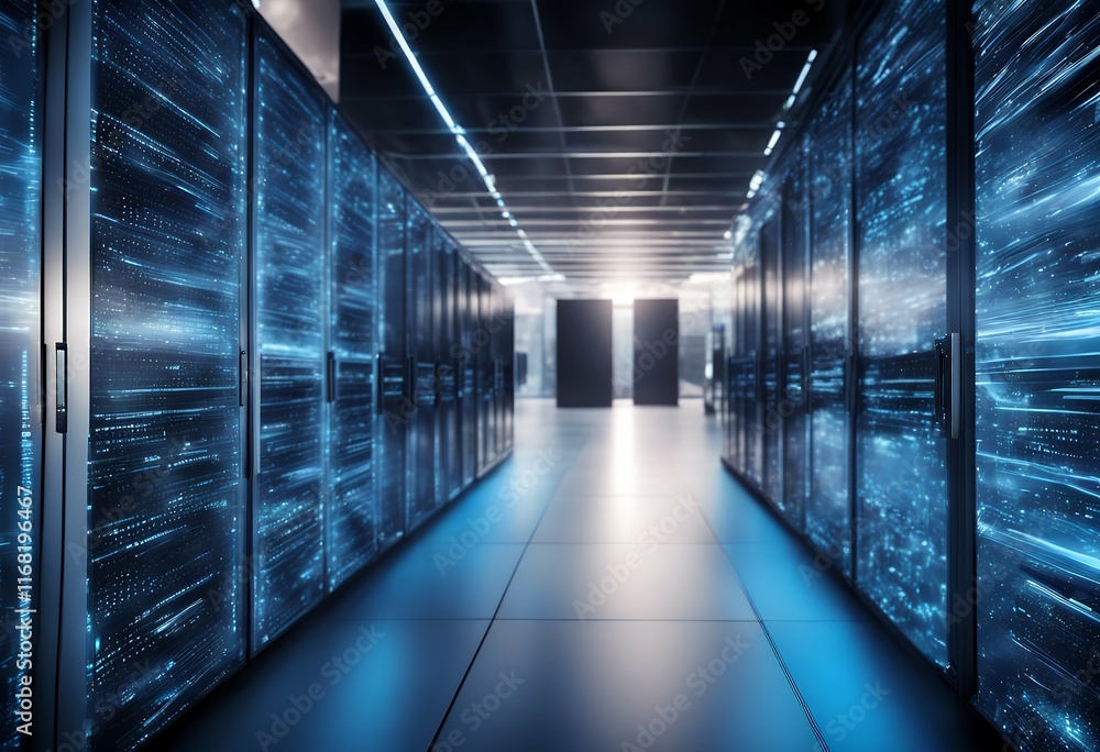 Aufkleber trails building dat light move servers big modern data center concept background