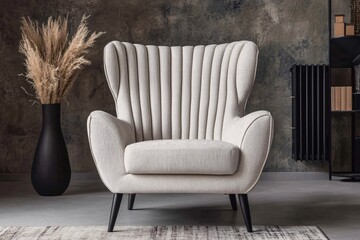 Elegant and Modern Armchair with Striped Upholstery in Stylish Interior Setting