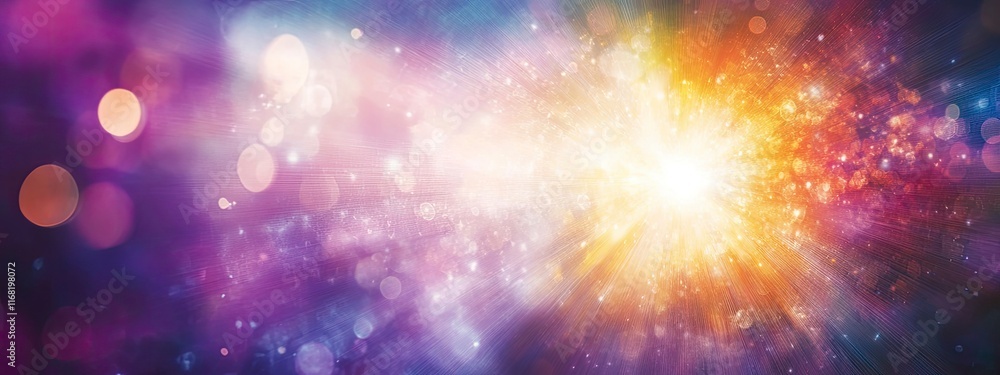 Poster vibrant abstract explosion of colors and light with shimmering stars and glowing bokeh effects for c
