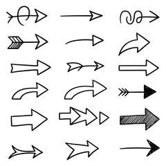 A set of Hand drawn arrow direction doodle with white background