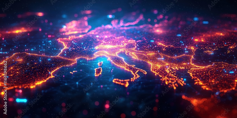 Poster abstract digital map of europe network connectivity data transfer technology