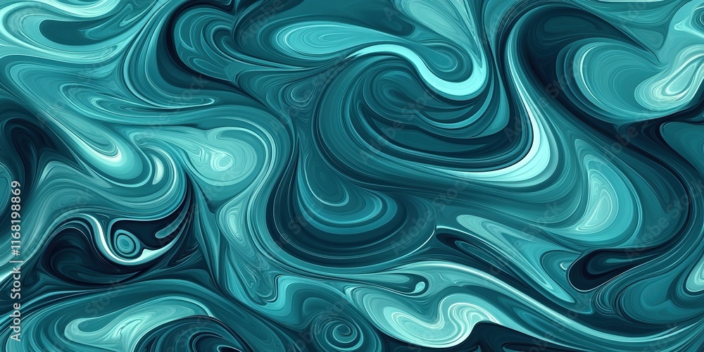 Poster abstract teal swirls: a mesmerizing digital artwork featuring flowing teal and turquoise patterns, c